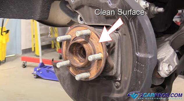 clean axle flange brake rotor mounting surface