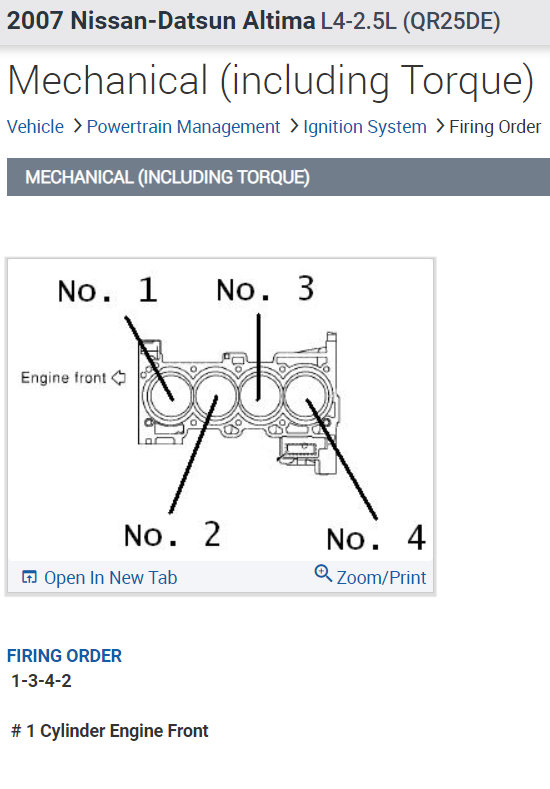 Firing Order What Is the Firing Order for the 2.5 L 2007 Altima